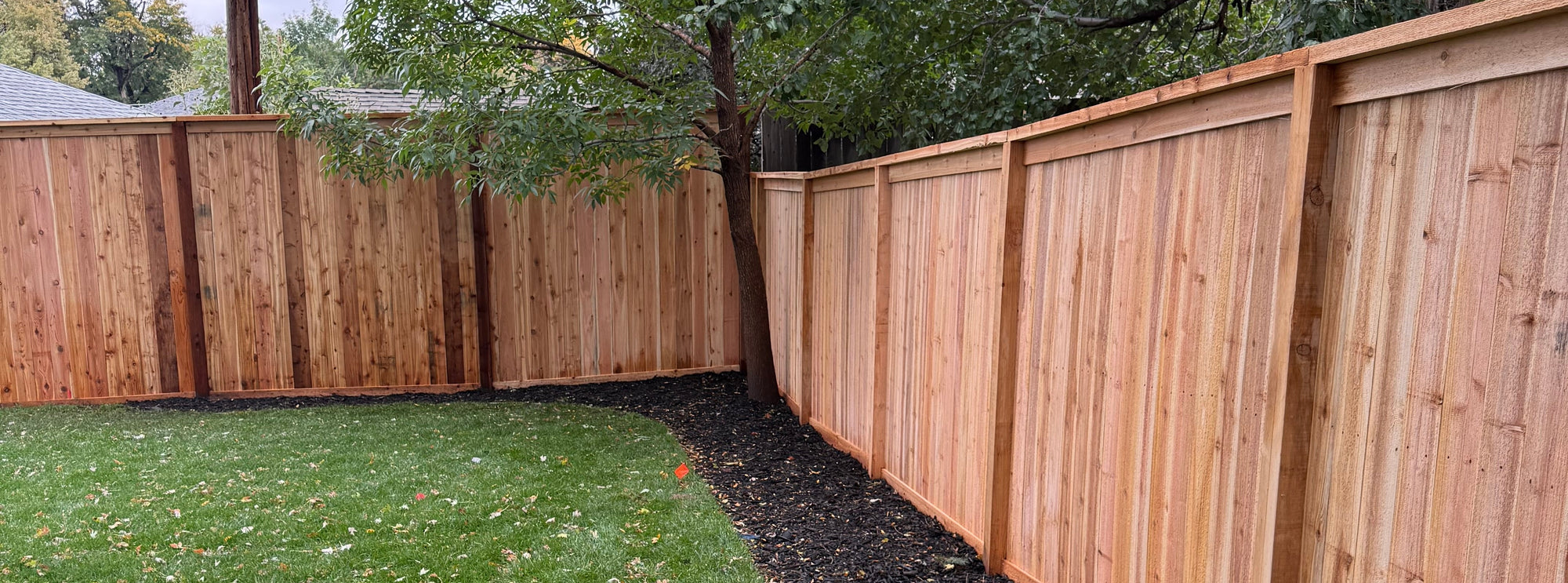 Premium cedar fence with cap and trim installed in Denver, Colorado.